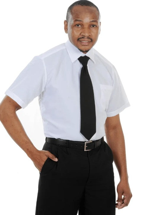 Short Sleeve Pilot Shirt Open Neck Magnum Fabric White